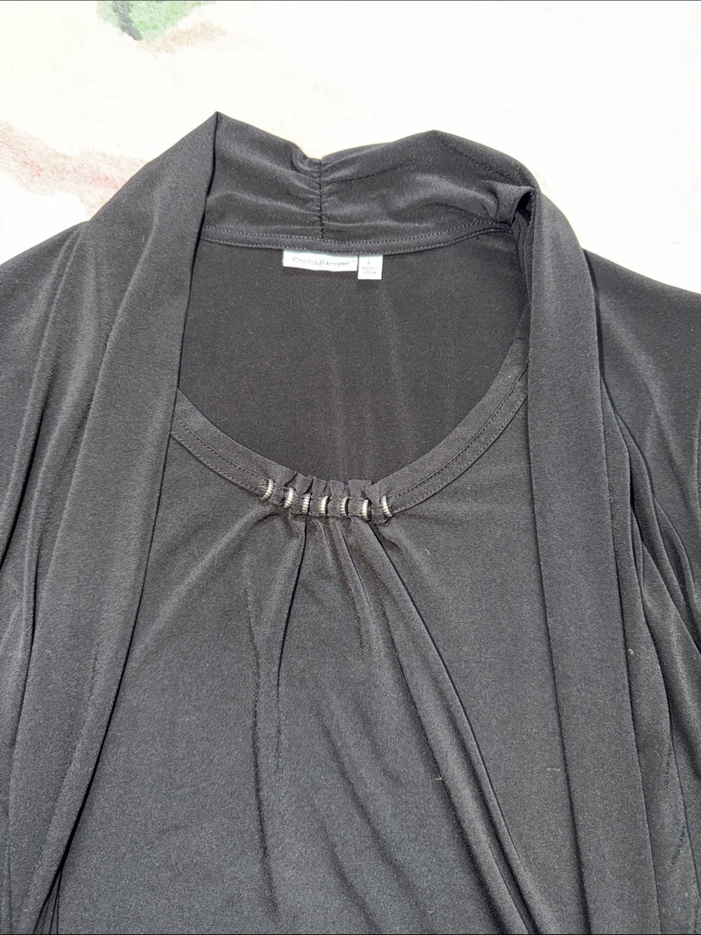croft & barrow Black Layered Neck Detail Top - Picture 2 of 6